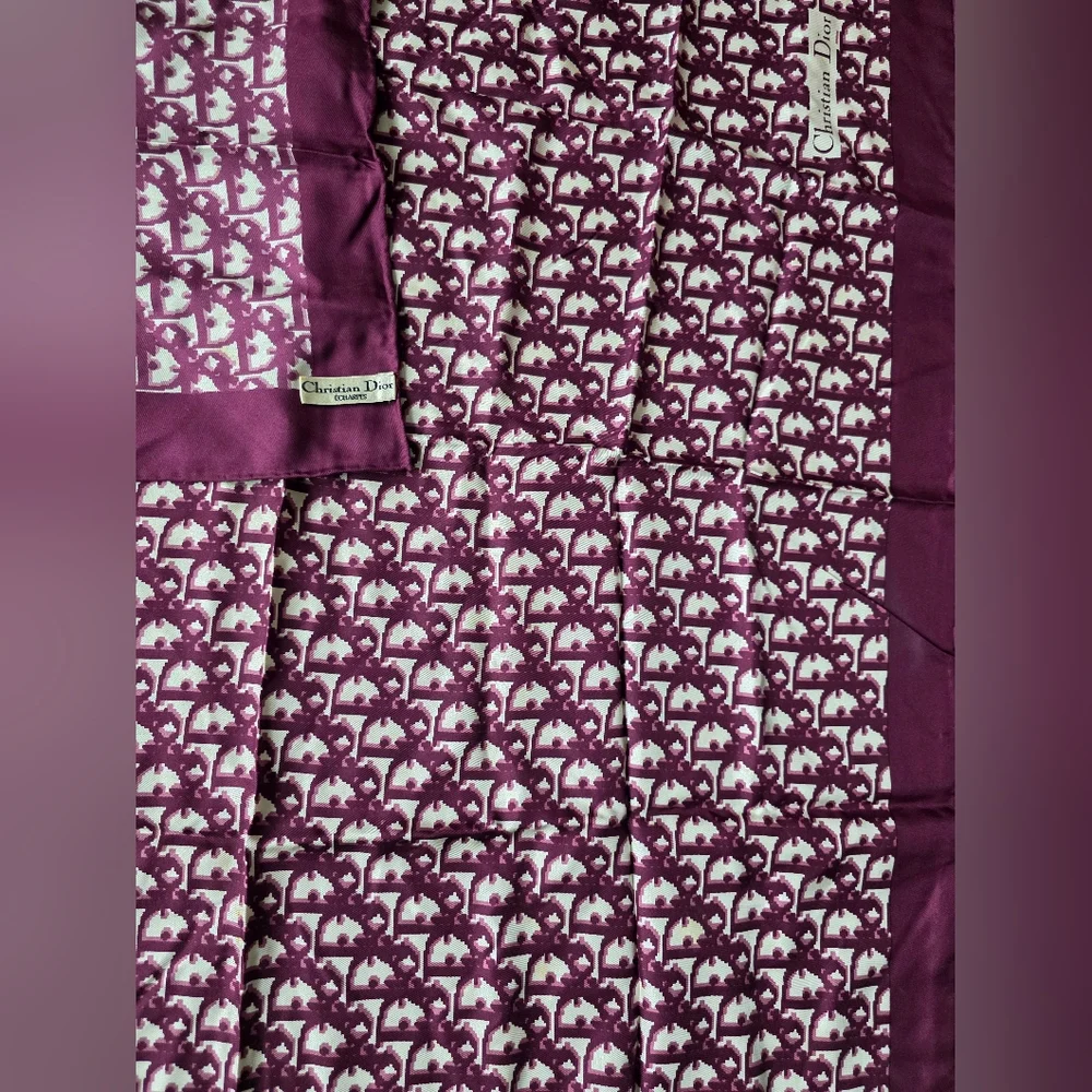 Auth Dior Oblique Trotter Bordeaux Silk Scarf